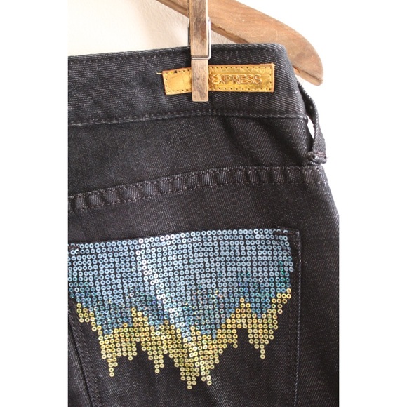 Express NWT Stella Low Rise Bootcut Sequin Embellished Dark Wash Jeans 10 30 - Picture 7 of 9